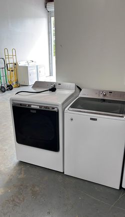 Maytag Top Load Washer + Electric Dryer Set – White, Glass Lid