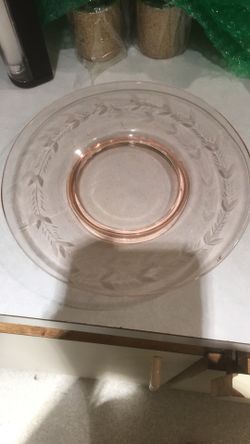 3 Pink depression glass plates