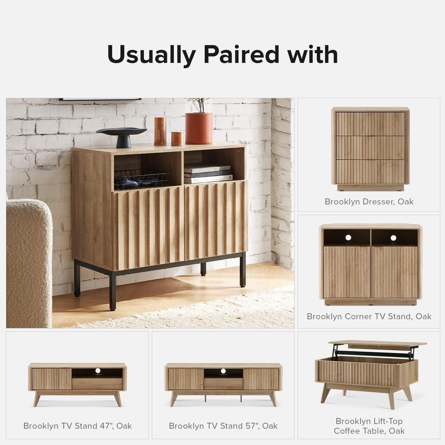 mopio Norwin Storage Cabinet, Sturdy Modern Rustic Industrial Buffet Sideboard, Fluted Accent Storage Cabinets, Credenza, Oak Wood TV Stand, Entertain