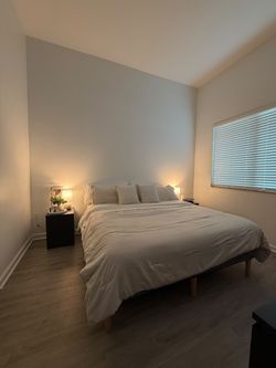 Purple King Bed with mattress, frame and mattress cover