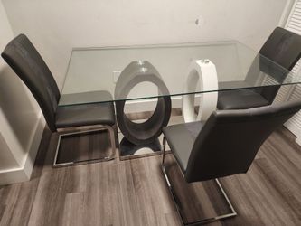 Modern Glass Dining Table with 4 Chairs