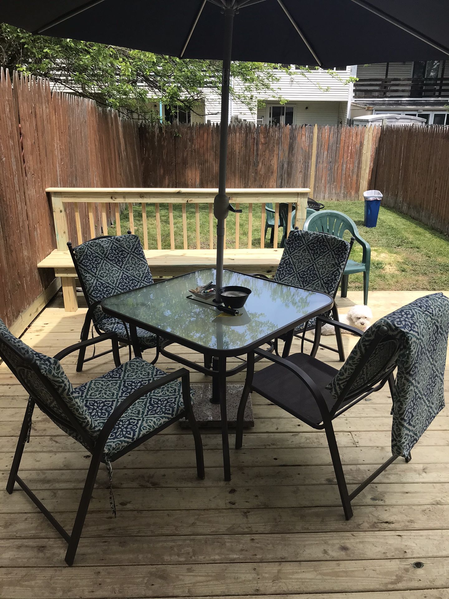 Outdoor patio 5 piece dining set with cushions