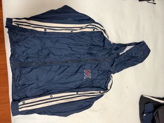 Blue Windbreaker Jacket with White Stripes