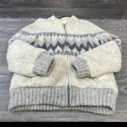 Alafoss Icewool Designer Cream Grey Chevron Aztec Zig Zag Jacket Cost Size S