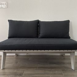 Outdoor Acacia Wood Loveseat, Weathered Gray & Navy