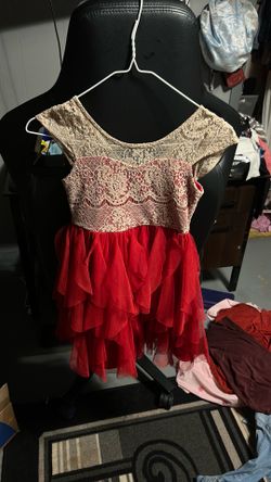 Girls red with gold lace dress
