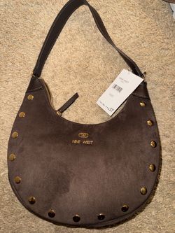Nine West Brown Studded Hobo Shoulder Bag