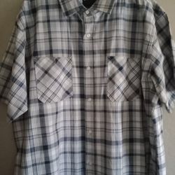 Akademiks Shirt Grey Blue Black and White Plaid  