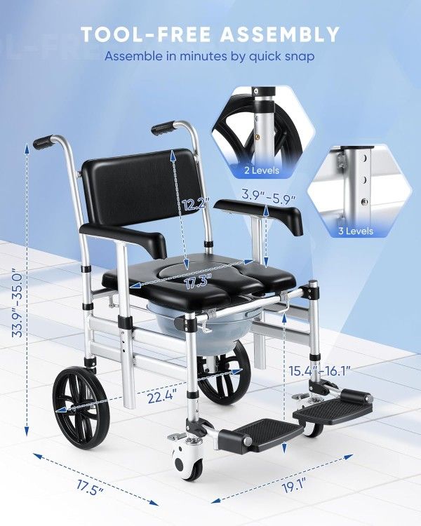 Folding Transport Chair, Wheelchair, Commode - Brand New