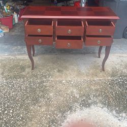  Console End Table Solid Wood Six Drawer 43 1/2 By 16 In Good Good Condition 