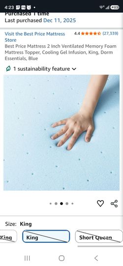 King 2" memory foam mattress topper