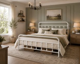 Full bed Metal Platform Bed Frame/Vintage Iron-Art Headboard and Footboard/Mattress Foundation for Storage/No Box Spring Needed/Noise-Free/Easy Assemb