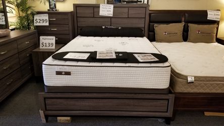 Brand new grey queen bedframe + dresser + mirror + nightstand 4PCs set