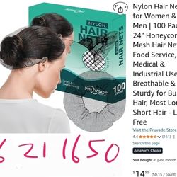 Nylon Hair Nets for Women & Men | 100 Pack | 24" Honeycomb Mesh Hair Net for Food Service, Medical & Industrial Use - Breathable & Sturdy for Bun Hair