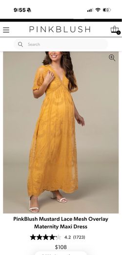 PinkBlush Mustard Lace Mesh Maternity Maxi Dress