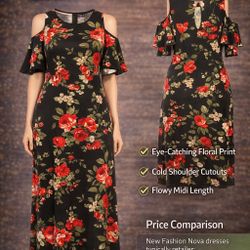 Fashion Nova Floral Cold Shoulder Midi Dress – Size 3X