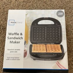 Mainstays 2 Slice Removable Plates Waffle and Sandwich Maker, Ceramic Nonstick, 750 Watts
