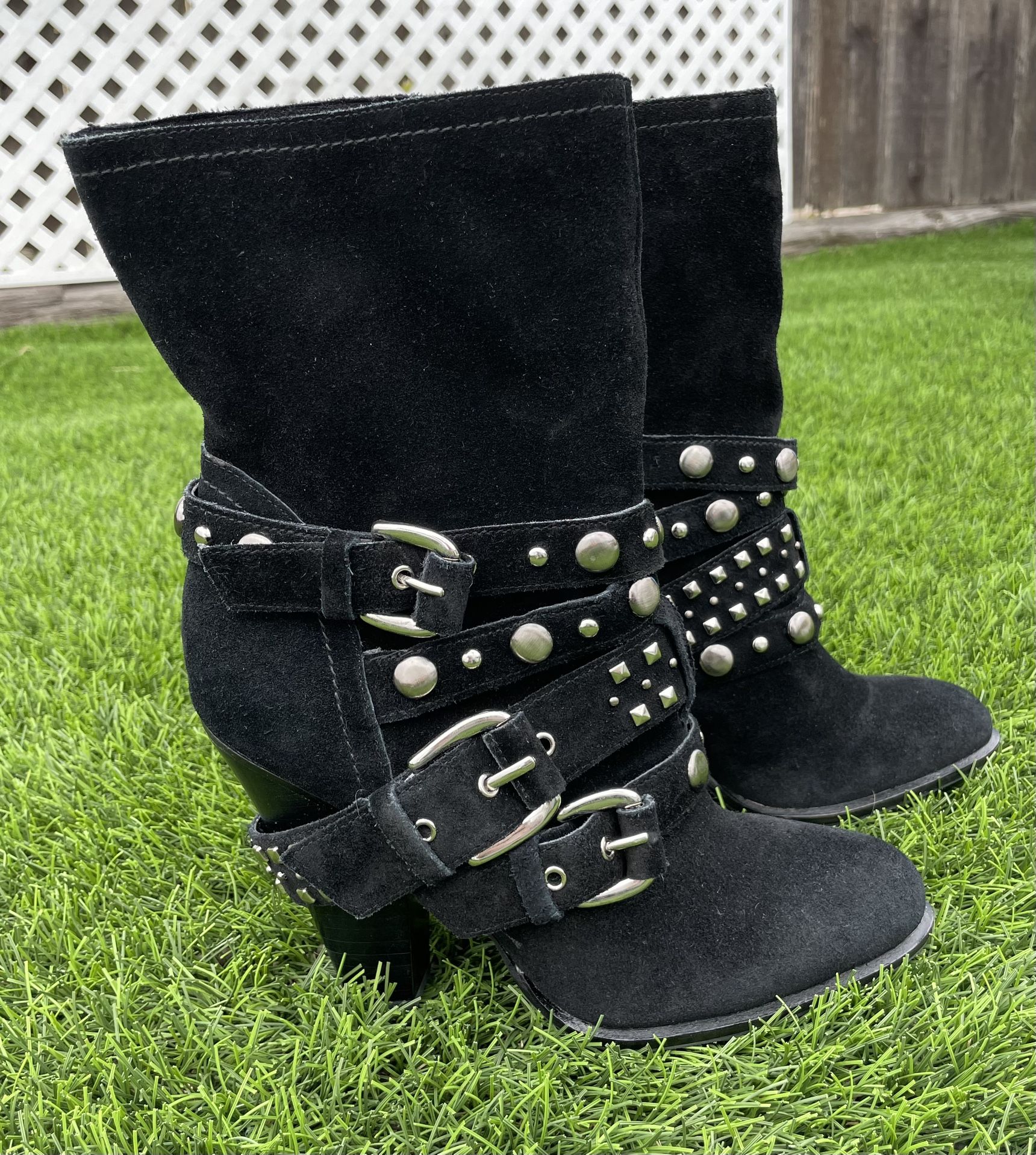 BCBG Studded Black Suede Booties - 6M