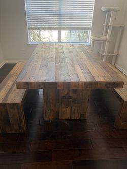 West Elm dining table & matching benches