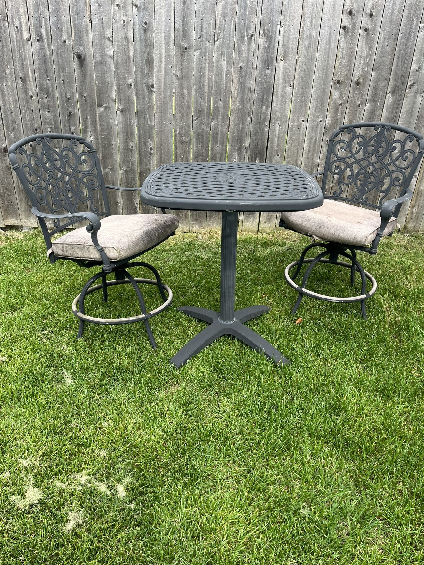 Hampton Bay Wrought Iron Style High Top Table w/ 2 Stools