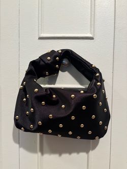 Black Satin Mini Bag with Gold Studs