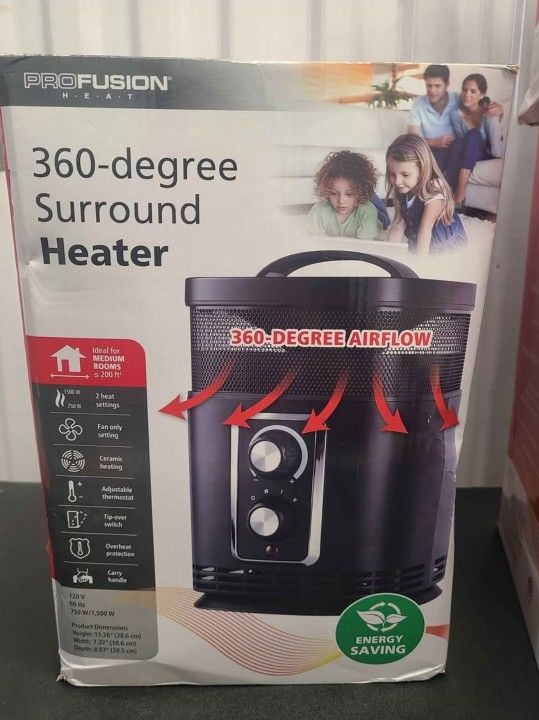 PROFUSION HEAT 360 Surround SPACE HEATER ELECTRIC 2 HEAT SETTINGS 750W/1500W