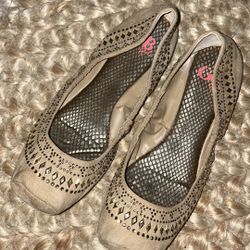 GB girls tan brown sparkly dress slip on ballet party shoes size 2