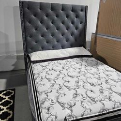 Brand New💝Queen Bed Silver Bed Frame,  Furniture 
