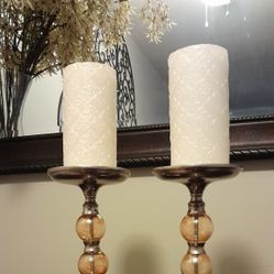 Candleholders In Gold Tone Metal And  Glass Bubble 