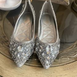 Stunner Womens Pointed Toe Ballet Flats Foldable Rhinestone Sparkly 