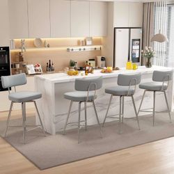 Bar Stools Set of 4, Kitchen Counter stools with Backs and Metal Legs, 26" Swivel Barstools for Counter Height, Faux Leather in Gray $180  Pickup: 📍