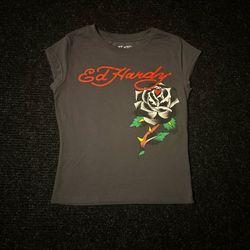 ED by Ed Hardy Brown Rose Graphic Tee Women’s M Y2K