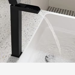 Waterfall Vessel Sink Faucet Single Handle Tall Bathroom Vanity Mixer Black, And Gold  F44 Bl  