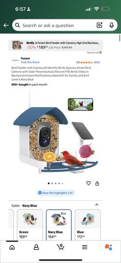 Bird Feeder with Camera,AI Identify Birds Species,Smart Bird Camera with Solar Powered,Auto Record FHD Birds Video in Backyard,Instant Notifications,I