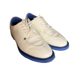 G/FORE white Leather Derby golf  Shoes with Blue outer trim Sole men size 10