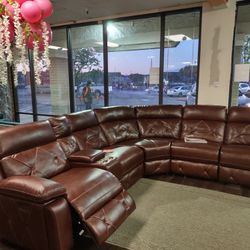 New Top Grain Real Leather 6 Pc Sectional Sofa With Power Recliners And Power Headrest On Sale  Now-- Don't Miss