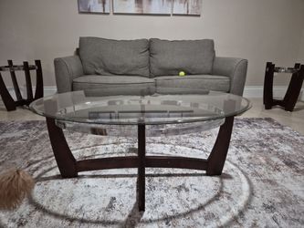 Oval Glass Top Coffee Table Dark Wood Base