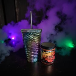 Set Of starbucks Oil slick Tumbler and Pumpkin carving Candle 