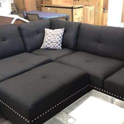 New Black Nailhead Sectional Couch Includes Free Delivery 