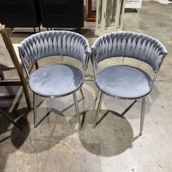 Velvet Dining Chairs Set of 2, Modern Woven Kitchen Chairs with Silver Metal Legs