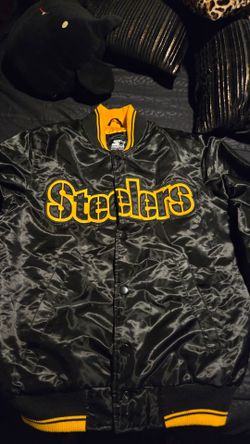 PITTSBURGH STEELERS Starter Black Label Snap Down Bomber Jacket Small NFL Coat