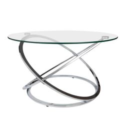 2 Round Galaxy Clear Tempered Glass Coffee Table
