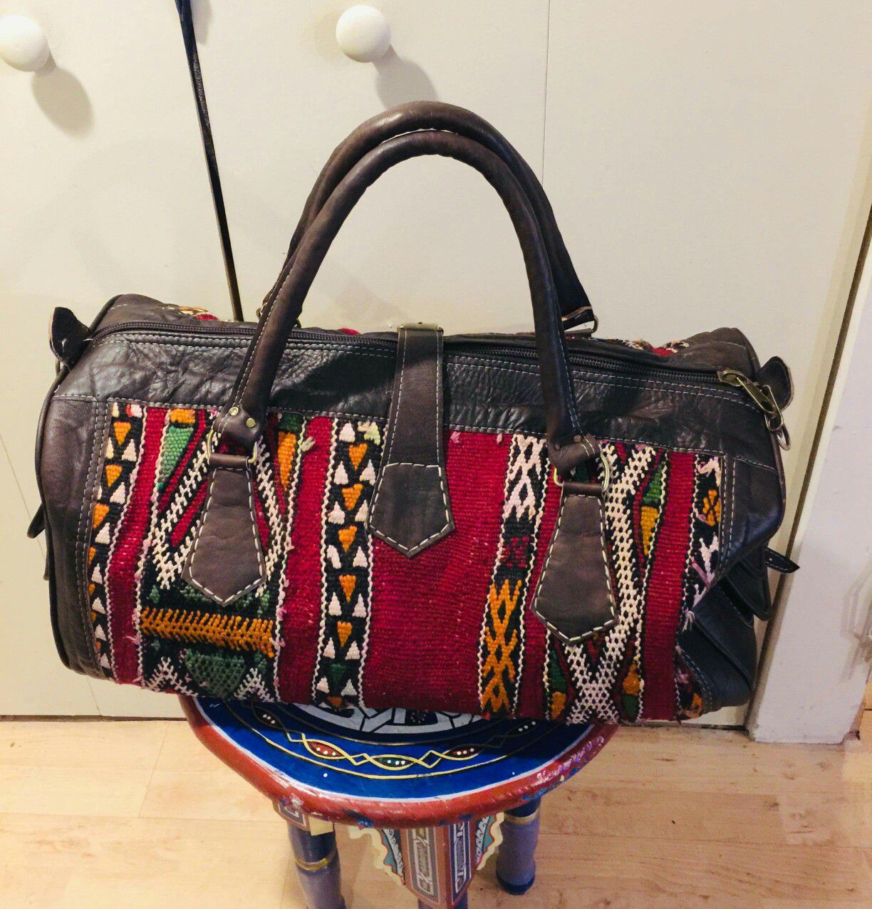 Moroccan handmade leather travel bag
