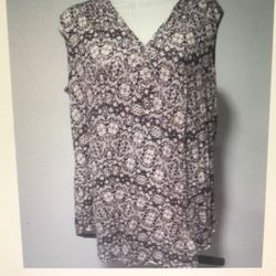 Per Seption Concept Sleeveless Womens XL Geometric Tan Brown Smocked Stretch Top