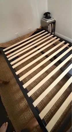 Black Metal Bed Frame with Wood Slats