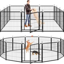 Dog Playpen Outdoor Extra Wide 12 Panels Heavy Duty Dog Fence 32" Height Anti-Rust with Doors Portable for RV Camping Yard, Total 32FT, 79 Sq.ft, Snow