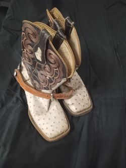 Ostrich Leather Cowboy Boots with Spurs