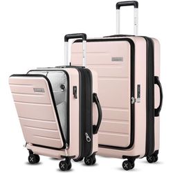 20 & 28” Expandable Luggage sets with Front Opening, Pink (Brand New)