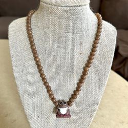 🐸 Darling brown beaded necklace with 3D brown frog pendant