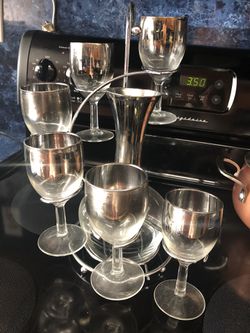 Mini Wine Glass & Carafe Set - Clear with Silver Tint